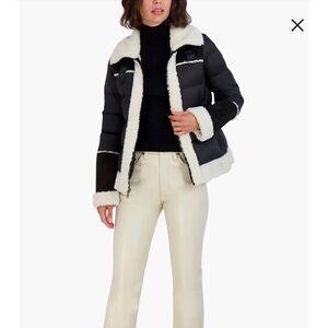 Selena Faux Shearling Trim Mixed Media Jacket